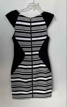 Load image into Gallery viewer, Express Womens Black White Striped Scoop Neck Back Zip Bodycon Dress Size 4