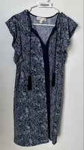 Load image into Gallery viewer, Michael Kors Womens Blue Paisley Short Sleeve Tie-Neck Shift Dress Size Large