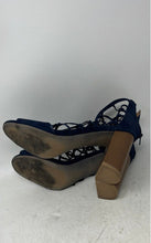 Load image into Gallery viewer, New York & Company Womens Blue Brown Back Zip Block Strappy Heels Size 9