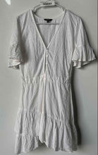 Load image into Gallery viewer, Express Womens White Cotton Short Sleeve Button Front Ruffle Hem Mini Dress Sz S