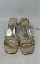 Load image into Gallery viewer, MNG Womens Gold Open Square Toe Ankle Tie Wedge Heel Strappy Sandals Size EUR 41