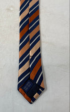 Load image into Gallery viewer, La Corona Roma Mens Orange Blue White Striped Silk Adjustable Long Designer Tie
