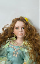 Load image into Gallery viewer, Brown Curly Hair Green Eyes Collectible Porcelain Doll In Multicolor Outfit