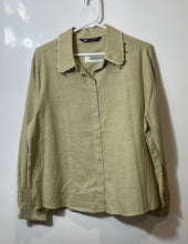 Load image into Gallery viewer, Zara Womens Khaki Cotton Long Sleeve Collared Regular Fit Button-Up Shirt Size L