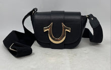 Load image into Gallery viewer, True Religion Womens Black Leather Detachable Strap Flap Magnetic Crossbody Bag