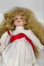 Load image into Gallery viewer, White Red Ribbon Collectible Open Eyes Fashion Porcelain Doll