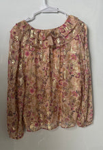 Load image into Gallery viewer, Loft Petites Womens Pink Floral Long Sleeve Ruffle V-Neck Blouse Top Size MP