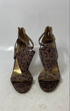 Load image into Gallery viewer, Nine West Womens Brown Shiny Leopard Embossed Back Zip Strappy Heels Size 7M