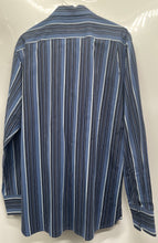 Load image into Gallery viewer, Gap Mens Blue Striped Long Sleeve Collared Fitted Premium Dress Shirt Size M