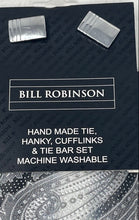 Load image into Gallery viewer, Bill Robinson Mens Gray Paisley Print Hanky Cufflinks And Tie Bar Set