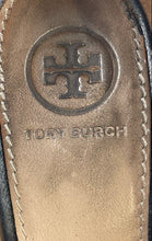 Load image into Gallery viewer, Authentic Tory Burch Womens Black Leather Wedge Pump Heels Size 8 Damaged