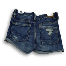 Load image into Gallery viewer, American Eagle Womens Blue Stretch Denim Distressed Cuffed Cut Off Shorts Size 2