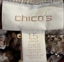 Load image into Gallery viewer, Chico's Womens Taupe Sequin Flat Front Straight Leg Ankle Pants Size 1.5