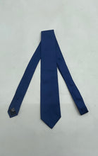 Load image into Gallery viewer, Hugo Boss Mens Blue Textured Silk Keeper Loop Adjustable Pointed Tie