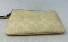 Load image into Gallery viewer, Coach Womens Beige Signature Print Leather Corner Zip Lined Wristlet Wallet