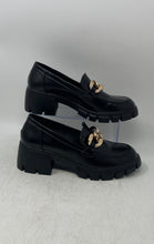 Load image into Gallery viewer, Stunahome Womens Black Gold-Tone Slip-On Platform Loafer Shoes Size 8.5