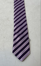 Load image into Gallery viewer, Hugo Boss Mens Purple Striped Print Silk Keeper Loop Pointed Tie