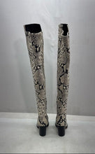 Load image into Gallery viewer, Vince Camuto Womens Cottara Black White Animal Print Over The Knee Boots Sz 6.5M
