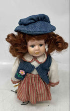 Load image into Gallery viewer, Debbie Collection Brown Hair Blue Eyes Porcelain Doll With Hat And Skirt