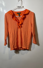 Load image into Gallery viewer, Lauren Ralph Lauren Womens Orange Striped Cotton Ruffle V-Neck Blouse Top Size M