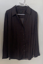 Load image into Gallery viewer, Ann Taylor Womens Brown & Navy-Blue Check Print Button-Up Shirt Size XL