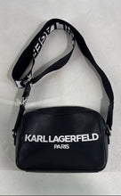 Load image into Gallery viewer, Karl Lagerfeld Paris Womens Maybelle Black White Zip Top Camera Crossbody Bag
