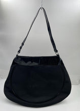 Load image into Gallery viewer, Versace Parfums Womens Black Patent Leather Trim Shoulder Hobo Purse Damaged