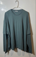 Load image into Gallery viewer, Zara Mens Green Layered Long Sleeve Crew Neck Pullover T-Shirt Size L-XL
