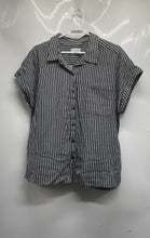 Load image into Gallery viewer, Calvin Klein Womens Black White Striped Short Sleeve Button-Up Shirt Size XL