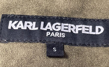 Load image into Gallery viewer, Karl Lagerfeld Paris Womens Green Faux Suede Fringe Belted Trench Coat Size S