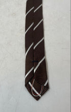 Load image into Gallery viewer, Prochownick Mens Brown White Striped Keeper Loop Adjustable Pointed Tie