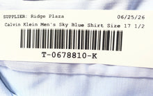 Load image into Gallery viewer, Calvin Klein Mens Sky Blue Cotton Regular Fit Collared Dress Shirt Size 17 1/2