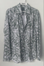 Load image into Gallery viewer, Boss Mens Green White Leaf Print Stretch Slim Fit Dress Shirt Size M 39 15.5
