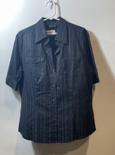 Load image into Gallery viewer, New York & Company Womens Black Striped Short Sleeve Stretch Button-Up Shirt XL
