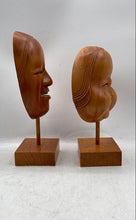 Load image into Gallery viewer, Set Of 2 Pieces Original Brown Wooden Home Decorative Noh Face Masks With Stand