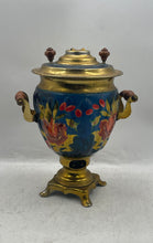 Load image into Gallery viewer, Multicolor Floral And Gold Metal Tray & Teapot Set Collectible Not Tested