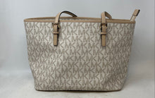 Load image into Gallery viewer, Michael Kors Womens Brown White Signature Print Double Handle Tote Handbag