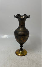 Load image into Gallery viewer, Brass Intricate Floral Engraved Scalloped Edge Decorative Collectible Bud Vase