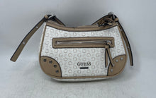 Load image into Gallery viewer, Guess Womens White Beige Monogram Inner Pockets Studded Zipper Shoulder Bag