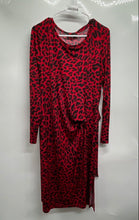 Load image into Gallery viewer, DKNY Womens Red Black Leopard Print Knot Front Long Sleeve Sheath Dress Size L