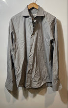 Load image into Gallery viewer, Authentic Balmain Mens Gray White Striped Long Sleeve Dress Shirt Size L Stained