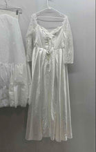 Load image into Gallery viewer, Womens White Satin Lace Sleeve Pleated Wedding Dress With Underskirt Size 14