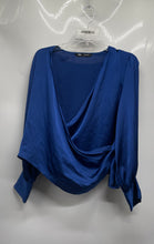 Load image into Gallery viewer, Zara Womens Blue Deep V-Neck Long Sleeve Side Knot Crossover Blouse Top Size M