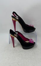 Load image into Gallery viewer, Twice Womens Black Pink Stone Suede Peep Toe Platform Slingback Heels Size EU 36