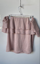 Load image into Gallery viewer, Express Womens Pink Collarless Ruffled Off The Shoulder Pullover Blouse Top Sz S