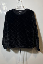 Load image into Gallery viewer, Steve Madden Womens Black Diamond Faux Fur Drawstring Pullover Sweatshirt Size S