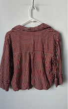 Load image into Gallery viewer, Zara Womens Brown White Striped 3/4 Sleeve Cropped Button-Up Shirt Size S