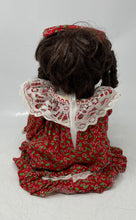 Load image into Gallery viewer, Dark Brown Curly Hair Blue Eyes Porcelain Girl Doll In Multicolor Maxi Dress