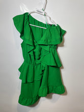 Load image into Gallery viewer, Zara Womens Green One Shoulder Stretch Comfort Ruffled Mini Dress Size L