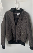 Load image into Gallery viewer, Forever 21 Mens Gray Black Long Sleeve Hooded Quilted Bomber Jacket Size Medium